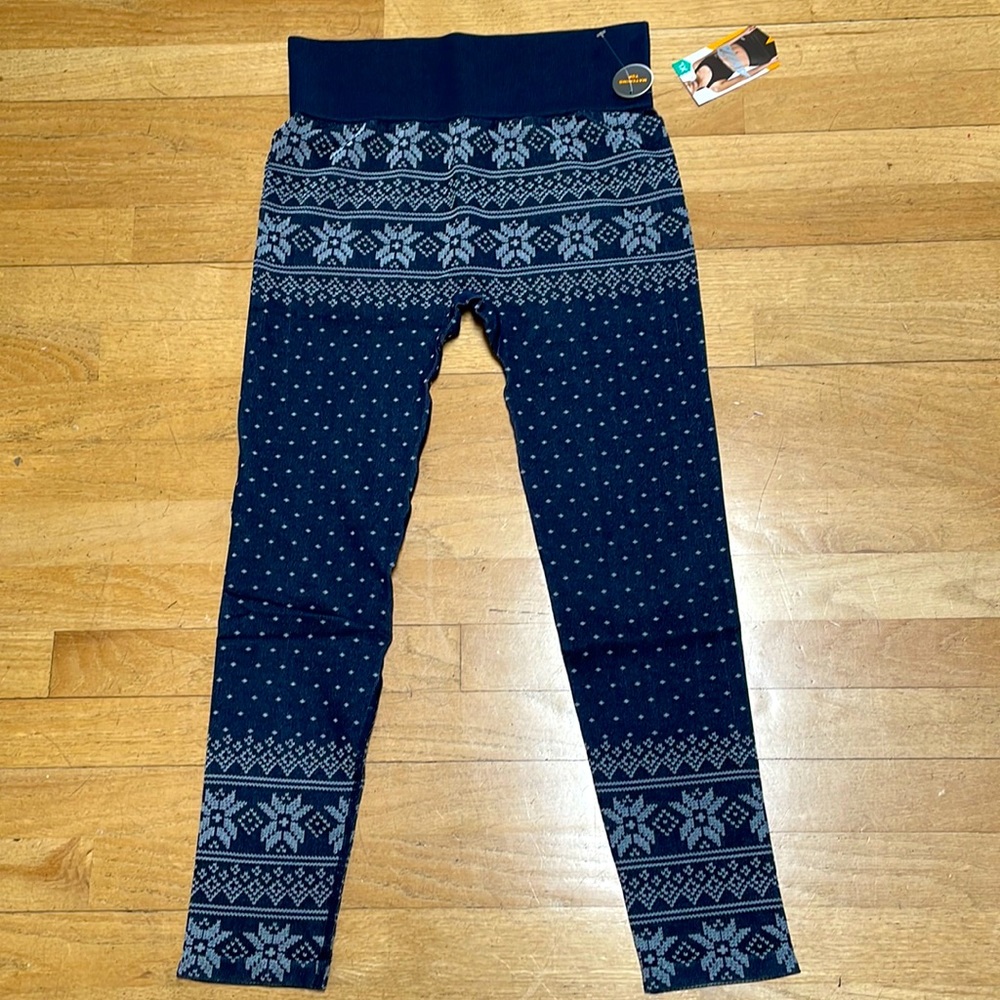 Avia Black Fair Isle Seamless Leggings L  NWT